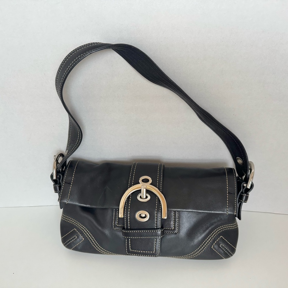 Coach 8A05 SoHo Black Leather Flap Shoulder Bag – Original 2005 Release, Y2K.